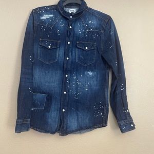 Mens New Zara Splatter Paint Denim Overshirt trucker jacket shirt size S